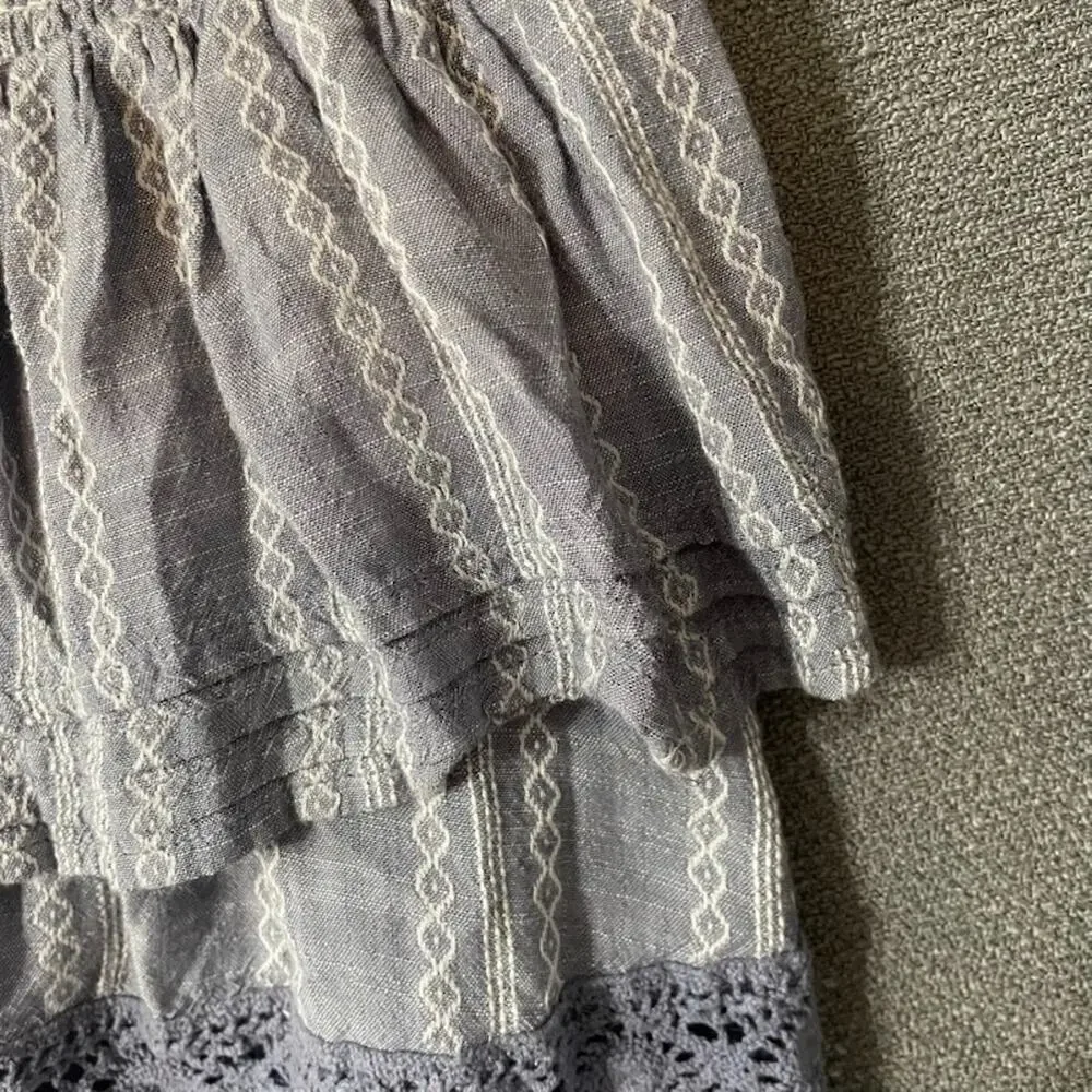 Elan Cotton Short Tiered Skirt Crochet Ruffled Boho Sz S